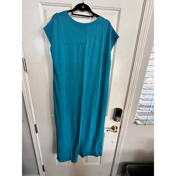 NWT J.Jill Turquoise Stretch Lagenlook Lounge Shift Tunic Maxi Dress Size XLT - Picture 7 of 9